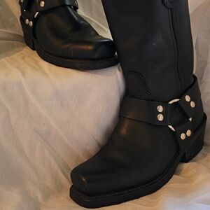 Harness boots, black leather, custom made
